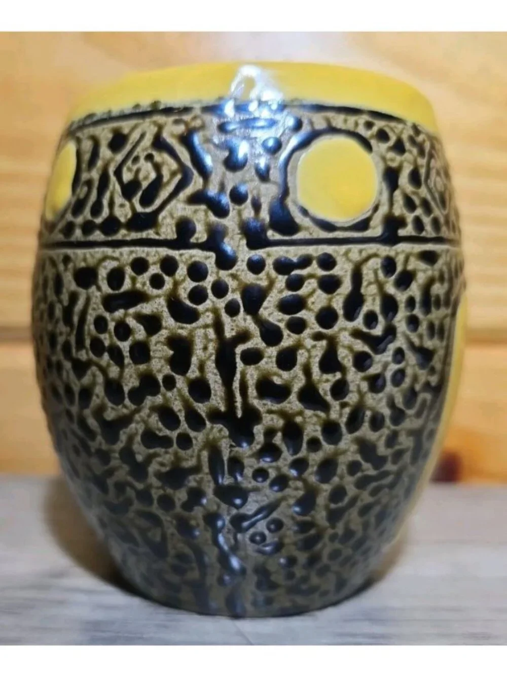 Tribal Mug By Always Azul Pottery Colorado USA Dark Yellow & Black Texture Handm